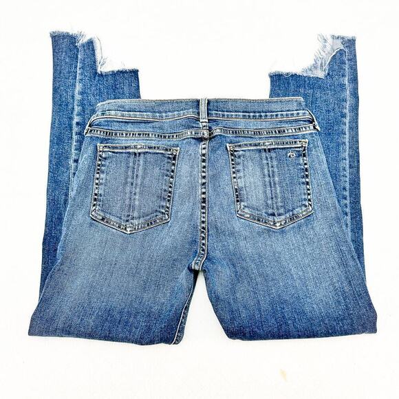 Rag & Bone Capri Denim Jeans Faded Med/Dark Wash Assymetric Hem Size 28 - Picture 5 of 8